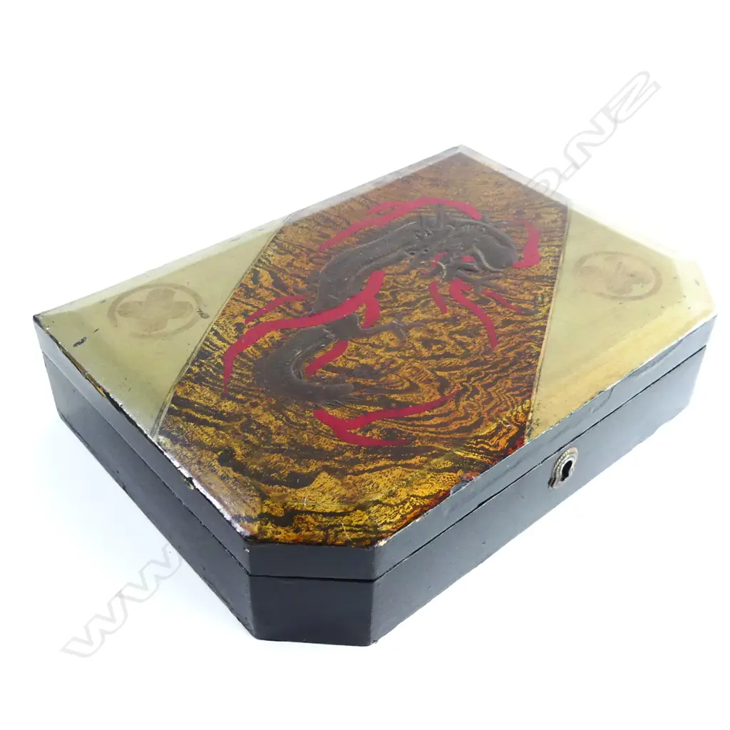 ORIENTAL DRAGON LACQUER WOODEN BOX L. 245MM Image 1++
