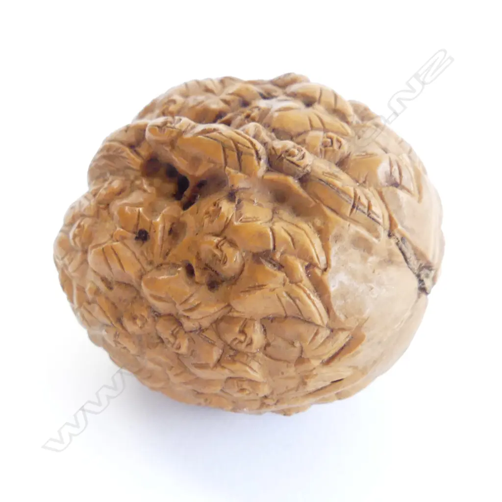 CHINESE INTRICATELY CARVED WALNUT FEATURING APPROX. 48 MEN H. 50MM   Image 1++