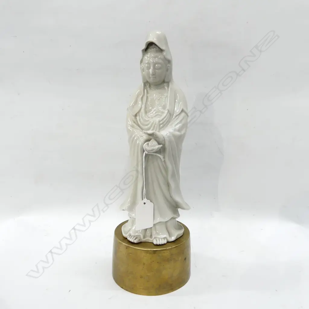 ORIENTAL CERAMIC FIGURE ON BRASS STAND H.300mm AF Image 1++
