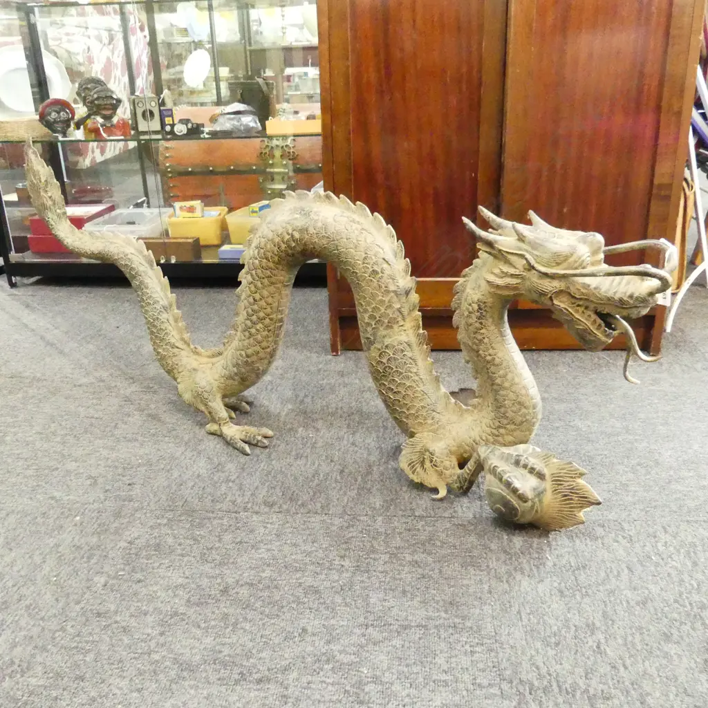 LG BRONZE ENGRAVED ORIENTAL DRAGON L.1100mm Image 1++