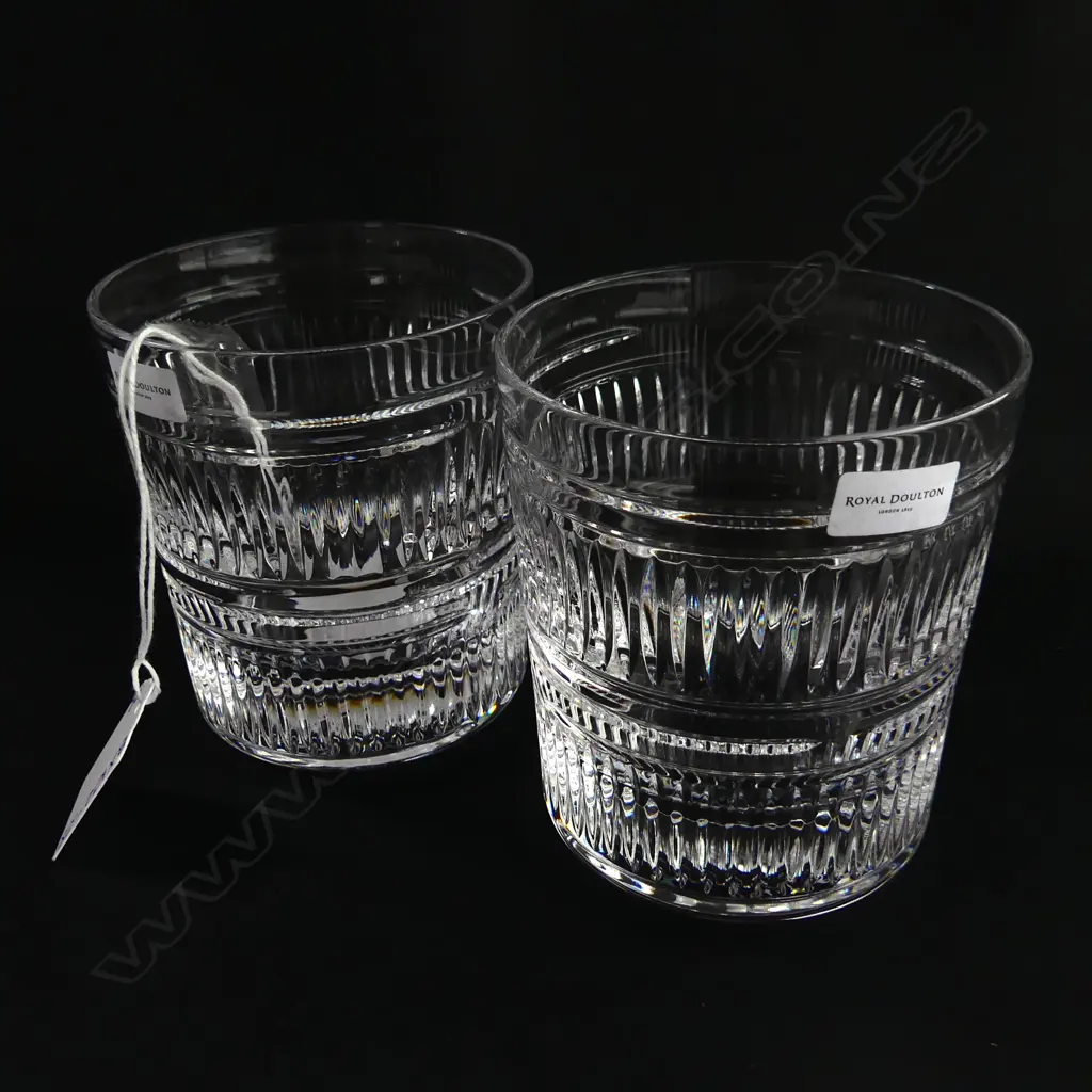 PAIR ROYAL DOULTON LEAD CRYSTAL VERNE TUMBLERS, NEW IN BOX  Image 1++