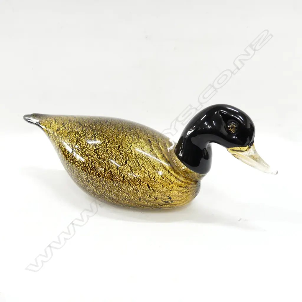 LG MURANO GLASS DUCK WITH GOLD FLECKS, BY GABBIANI OF VENICE (SIGNED) L. 310mm Image 1++