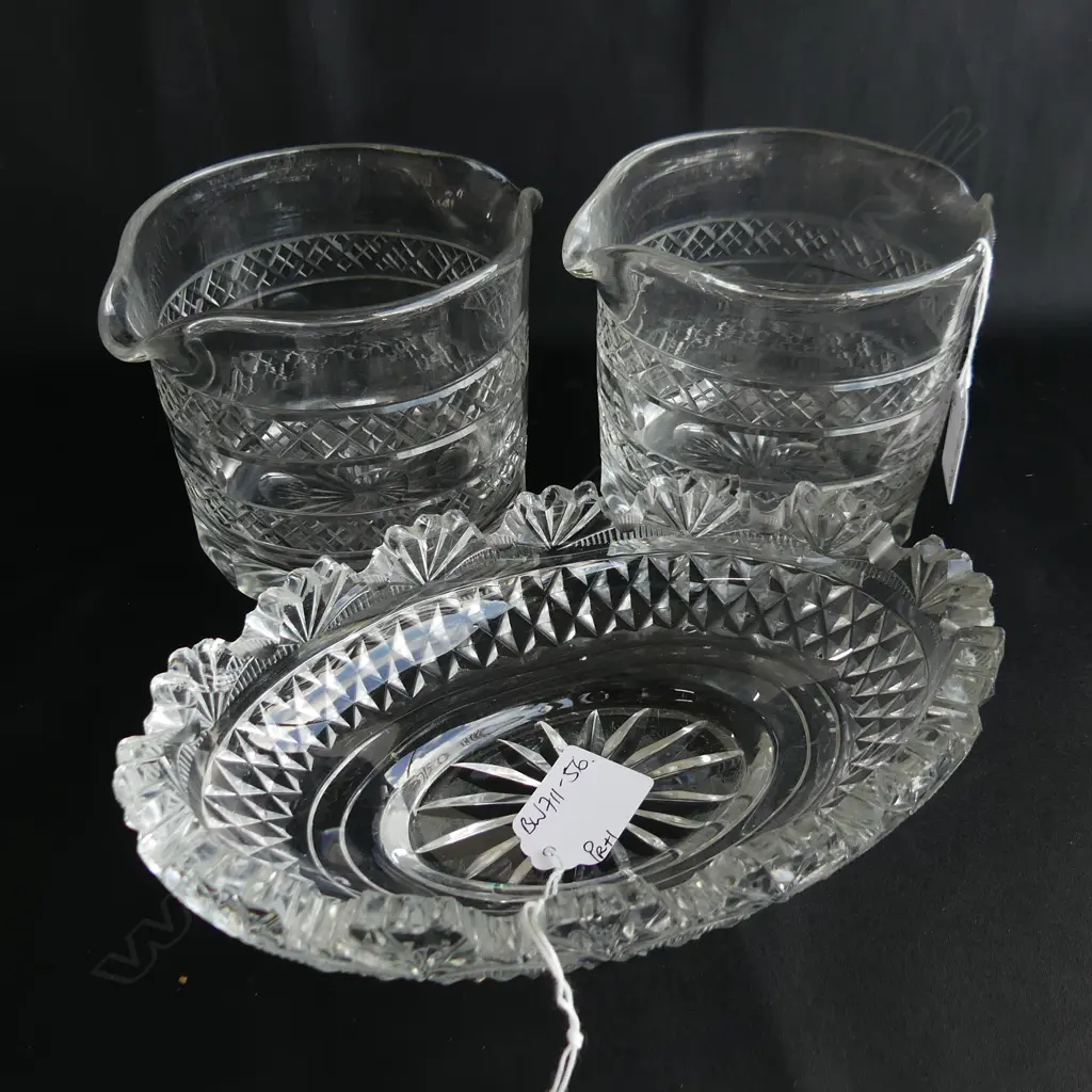 2 QUALITY 19THC CUT CRYSTAL GLASS RINSERS & OVAL DISH Image 1++