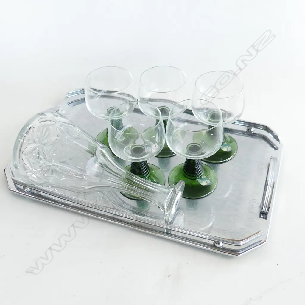 DECO STYLE TRAY 445x280mm, 5 LG GERMAN ROEMER WINE GLASSES, DECANTER H.250mm Image 1++