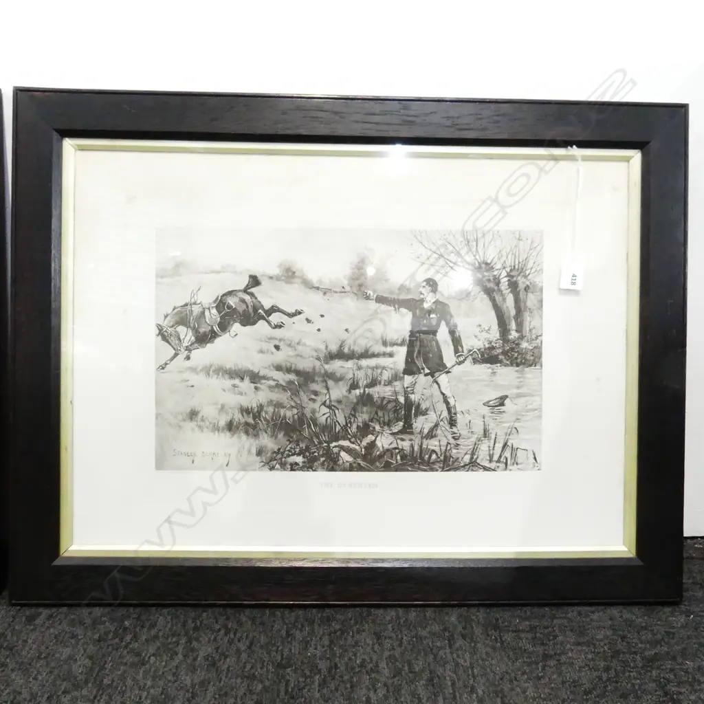 PR ANTIQUE STANLEY BERKELEY EQUESTRIAN THEME LITHOGRAPHS; THE DESERTER & A FRIEND IN NEED 545x725mm overall Image 1++