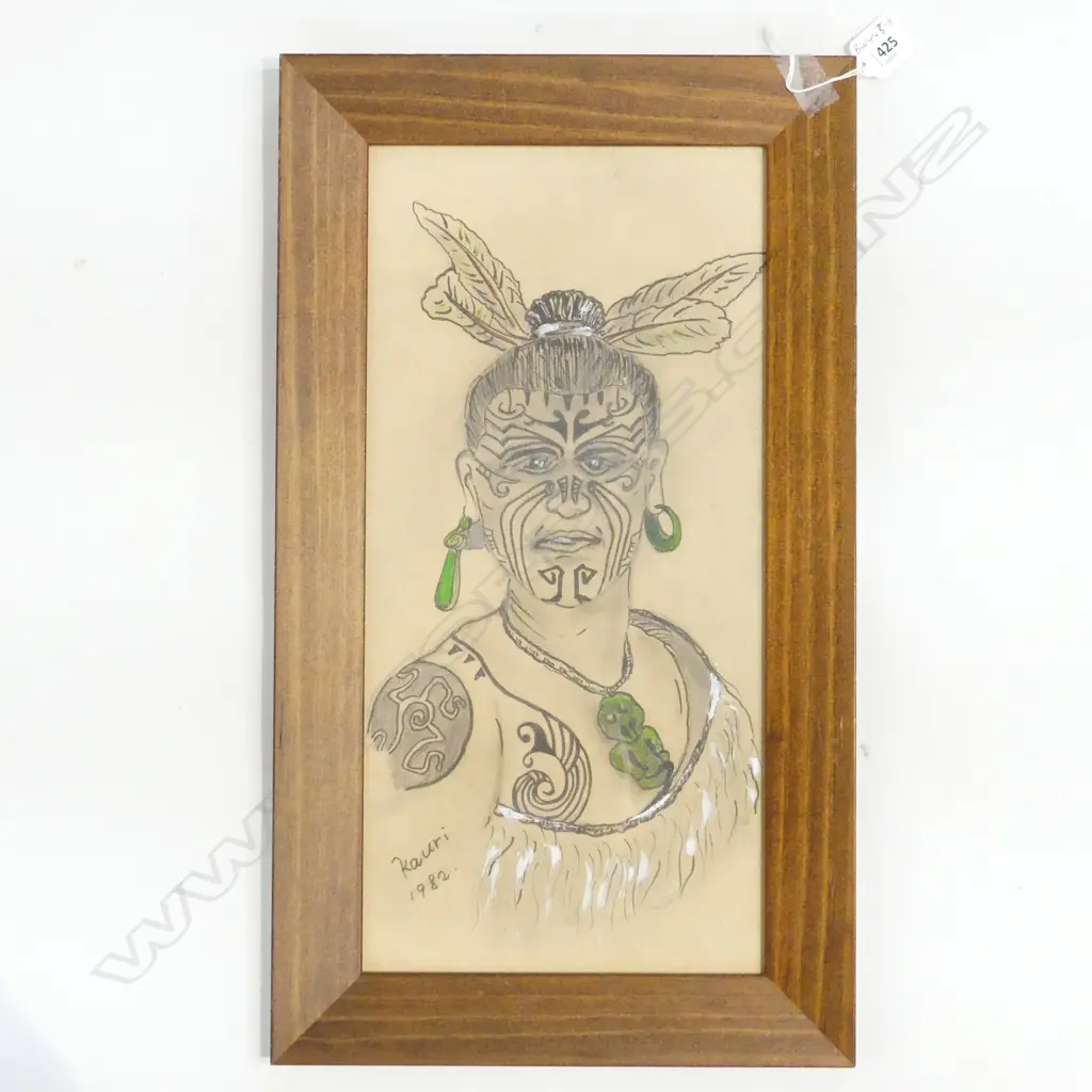 MAORI PORTRAIT DRAWING BY KAURI ’82 190MMX500MM Image 1++