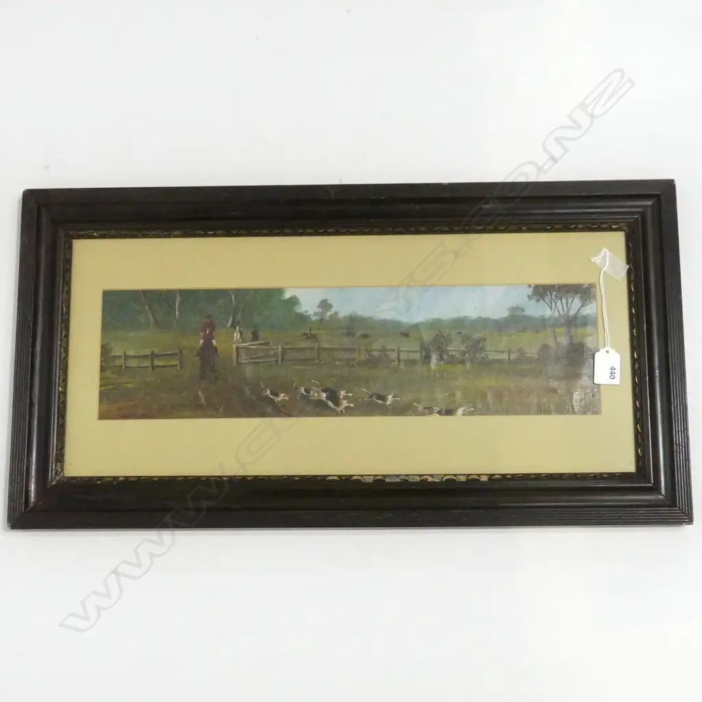 OIL ON BOARD; FOX HUNT 240MMX540MM Image 1++