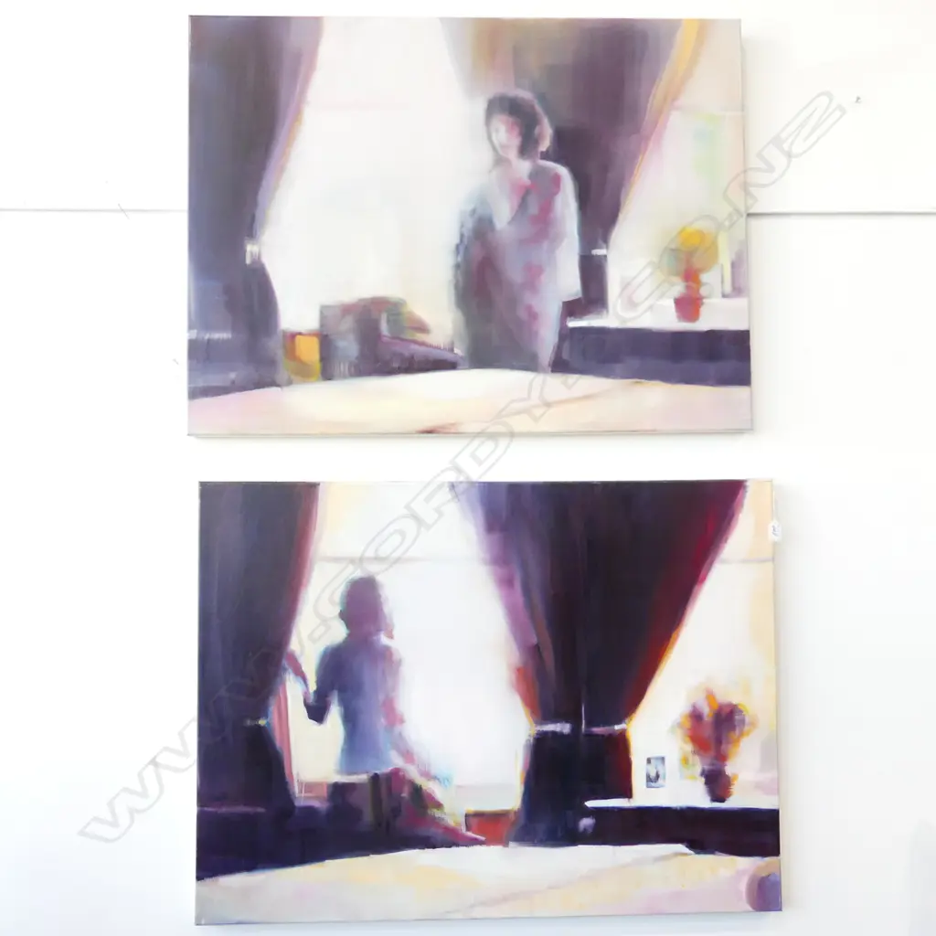 2 SARAH MITCHELL MUNRO; 'SHE TURNS' & 'ON THE VERGE' ACRYLIC ON CANVAS 2015 750x1000mm Image 1++
