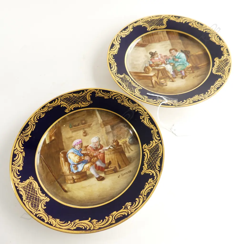 2 SEVRES DAVID TENIERS CABINET PLATES, C1844  DIA 240MM Image 1++