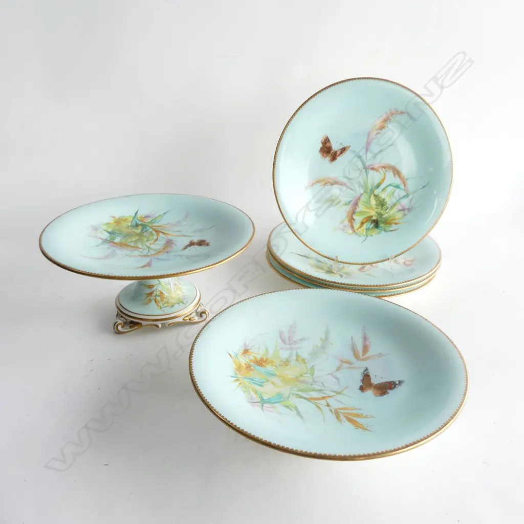 6 PCE VICTORIAN DESSERT SET; 2 COMPORTS, 4 PLATES 230mm dia Image 1++