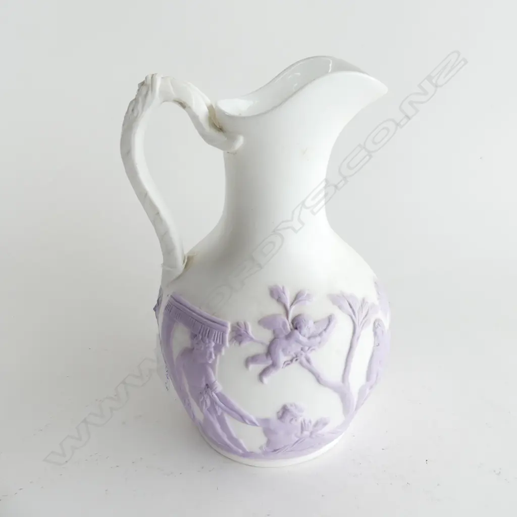 SAMUAL ALCOCK STAFFORDSHIRE PARIAN JUG IN MAUVE & WHITE c.1825  H. 210mm Image 1++