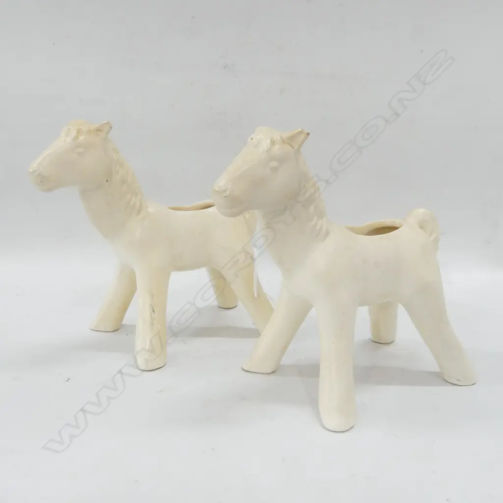 PR CROWN LYNN PONY FOAL VASES #211 H.135mm - both w. ears chipped, white glaze  Image 1++