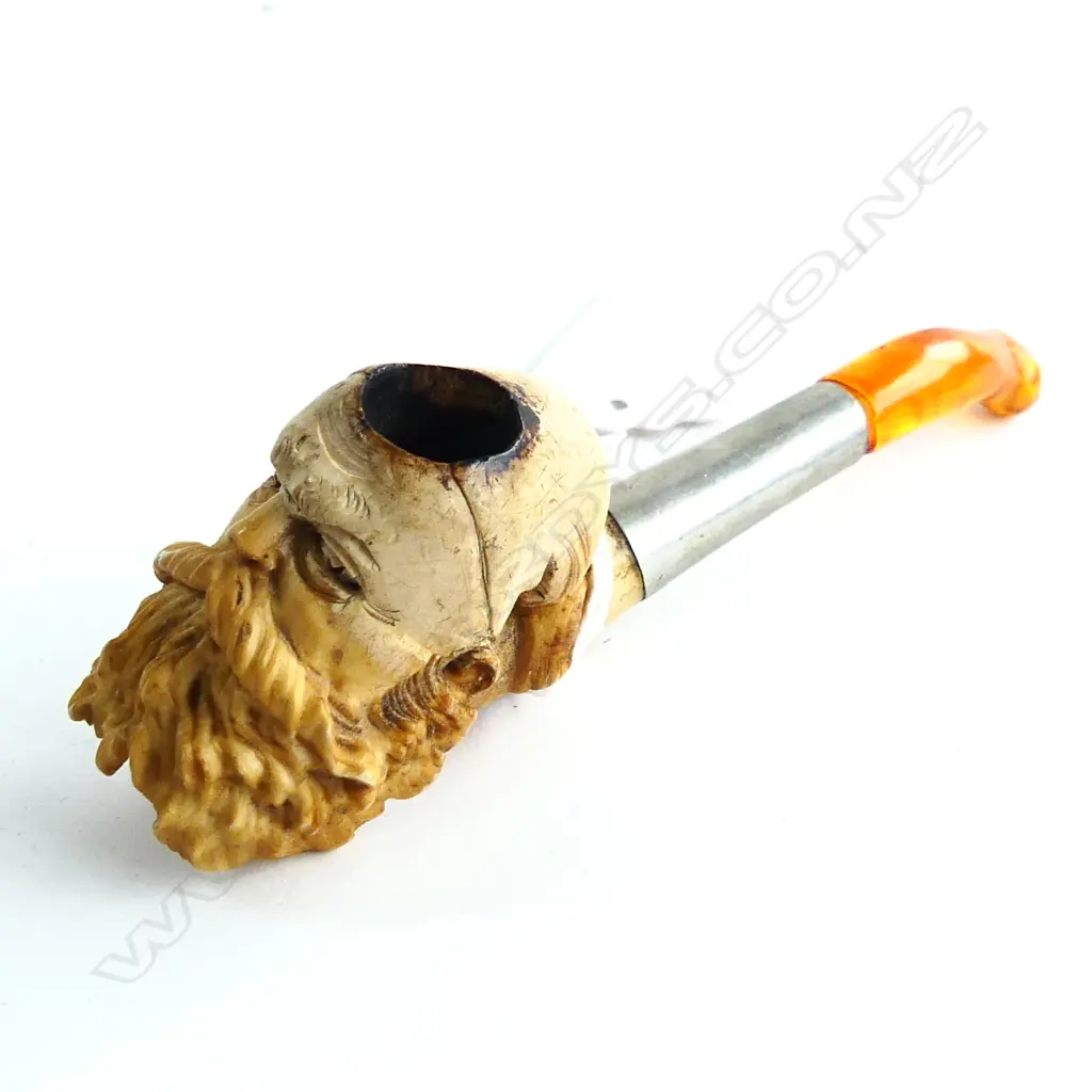 MEERSCHAUM CARVED CHARACTER PIPE OF MAN WITH MOUSTACHE & BEARD L. 115MM Image 1++