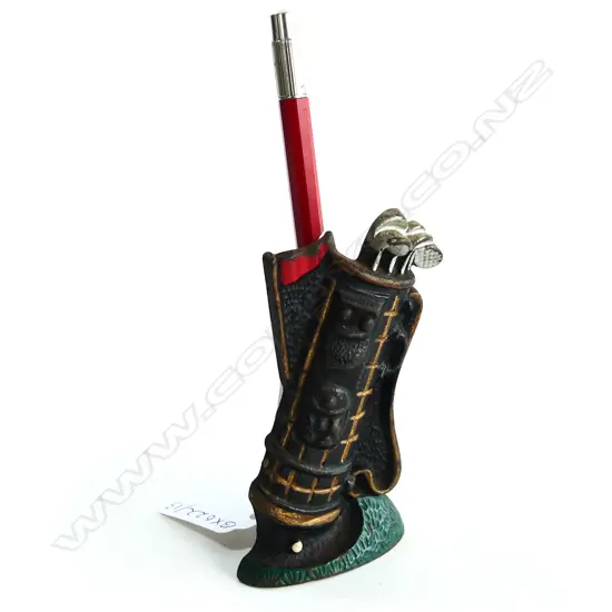 VINTAGE CAST IRON GOLFING PEN OR PENCIL HOLDER MADE IN ENGLAND L. 10mm