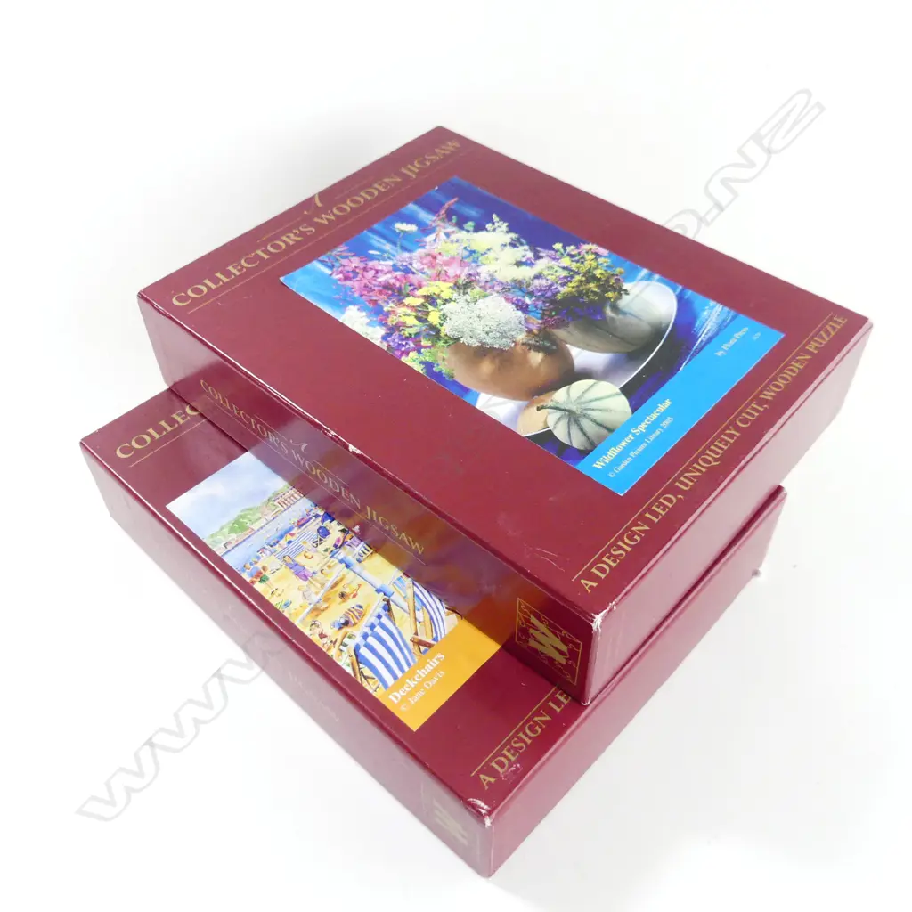 2 WENTWORTH COLLECTORS WOODEN JIGSAW PUZZLES, DECK CHAIRS & WILDFLOWER SPECTACULAR, BOTH IN BOXES  Image 1++