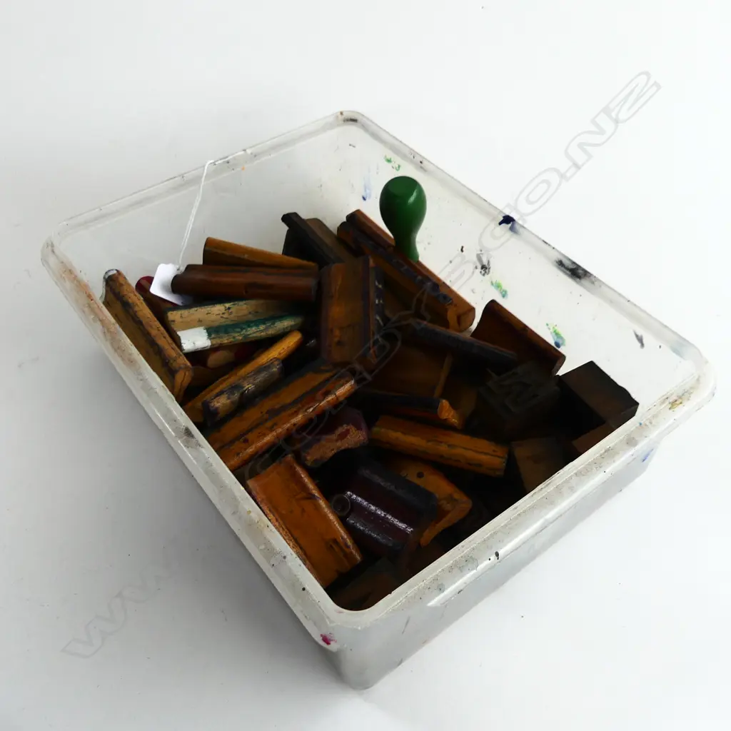 57 OLD WOODEN OFFICE STAMPS – VARIOUS WORDS & LETTERS Image 1++