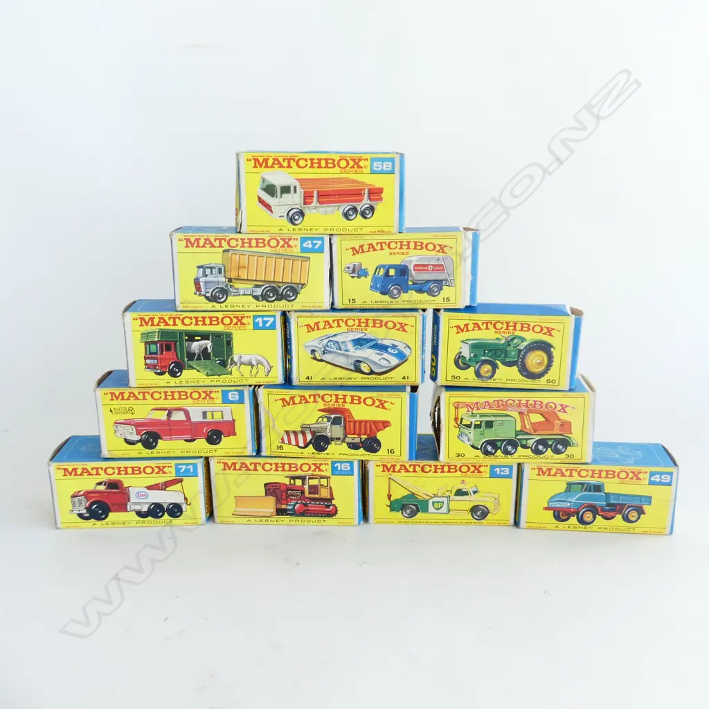 13 MATCHBOX LESNEY MODEL VEHICLES, ALL BOXED, PLAYWORN Image 1++