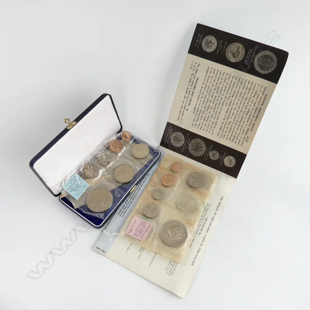 2 DECIMAL COIN SETS + 1969 NZ COOK COMMEMORATIVE COIN SET IN CASE Image 1++