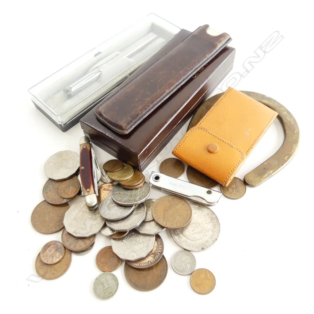 2 CASED PENS; PARKER & SHEAFFER, COINS ETC Image 1++