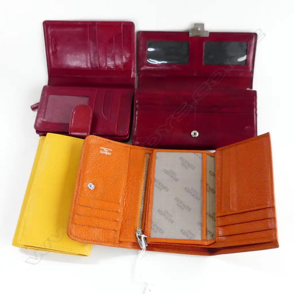 4 LEATHER WALLETS; FAUX 'HERMES', COLORADO, RENERO FIRENZE, JAG 185mm Image 1++