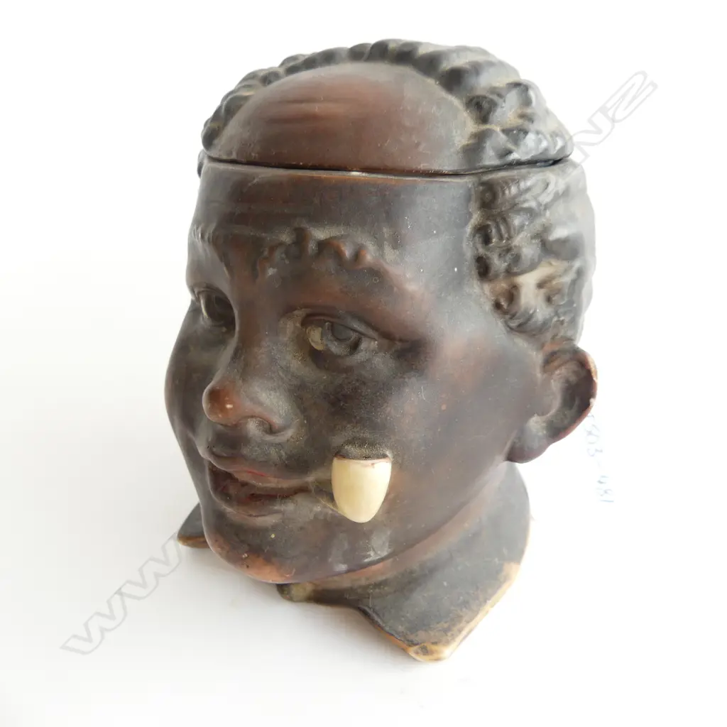 ANTIQUE BOY BISQUE TOBACCO HUMIDOR (REPAIR TO LID) Image 1++