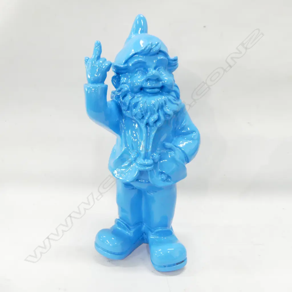BLUE RESIN GNOME FLIPPING MIDDLE FINGER H.320mm Image 1++