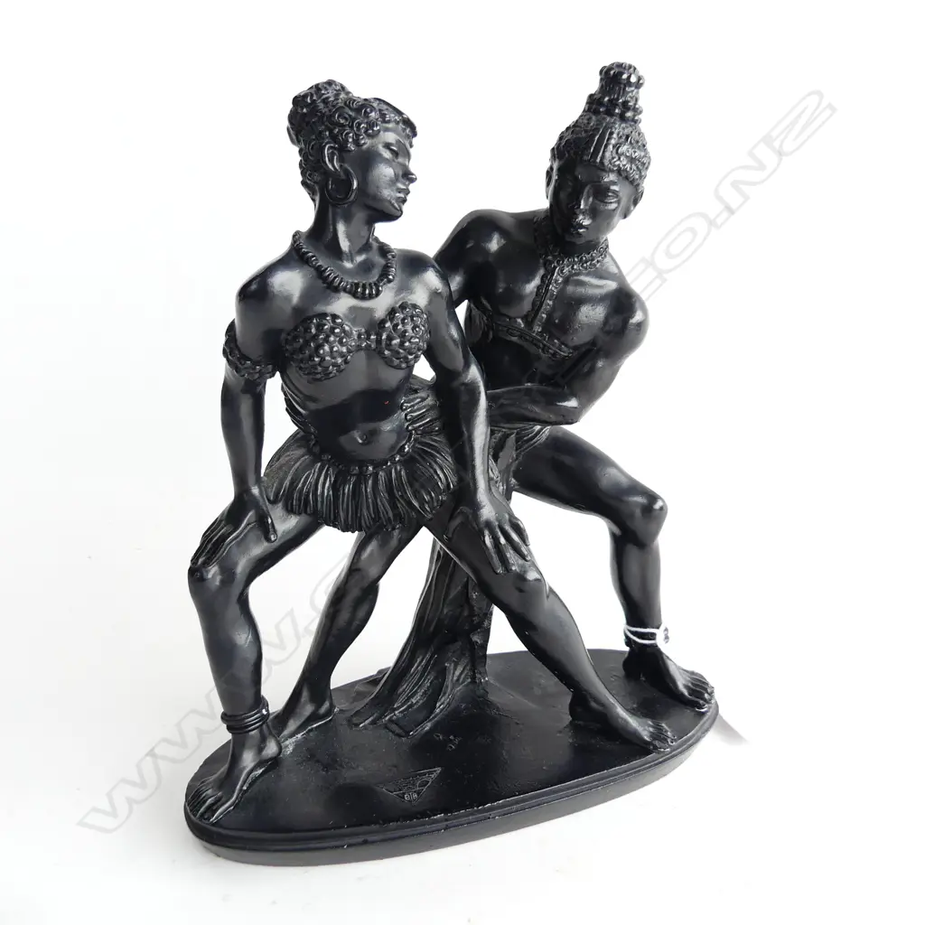 1960s AFRICAN FIGURAL GROUP, MALE & FEMALE DANCERS, MAKER’S MARK TO THE BASE AND ‘G.RUGGERI‘ TO BACK, H.215mm Image 1++