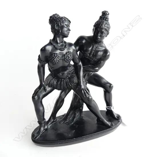 1960s AFRICAN FIGURAL GROUP, MALE & FEMALE DANCERS, MAKER’S MARK TO THE BASE AND ‘G.RUGGERI‘ TO BACK, H.215mm