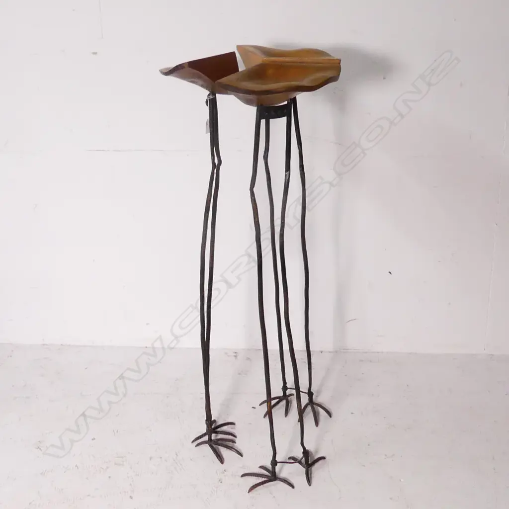 3 WOOD & METAL SCULPTURES w. BIRD LIKE LEGS H.1100mm Image 1++