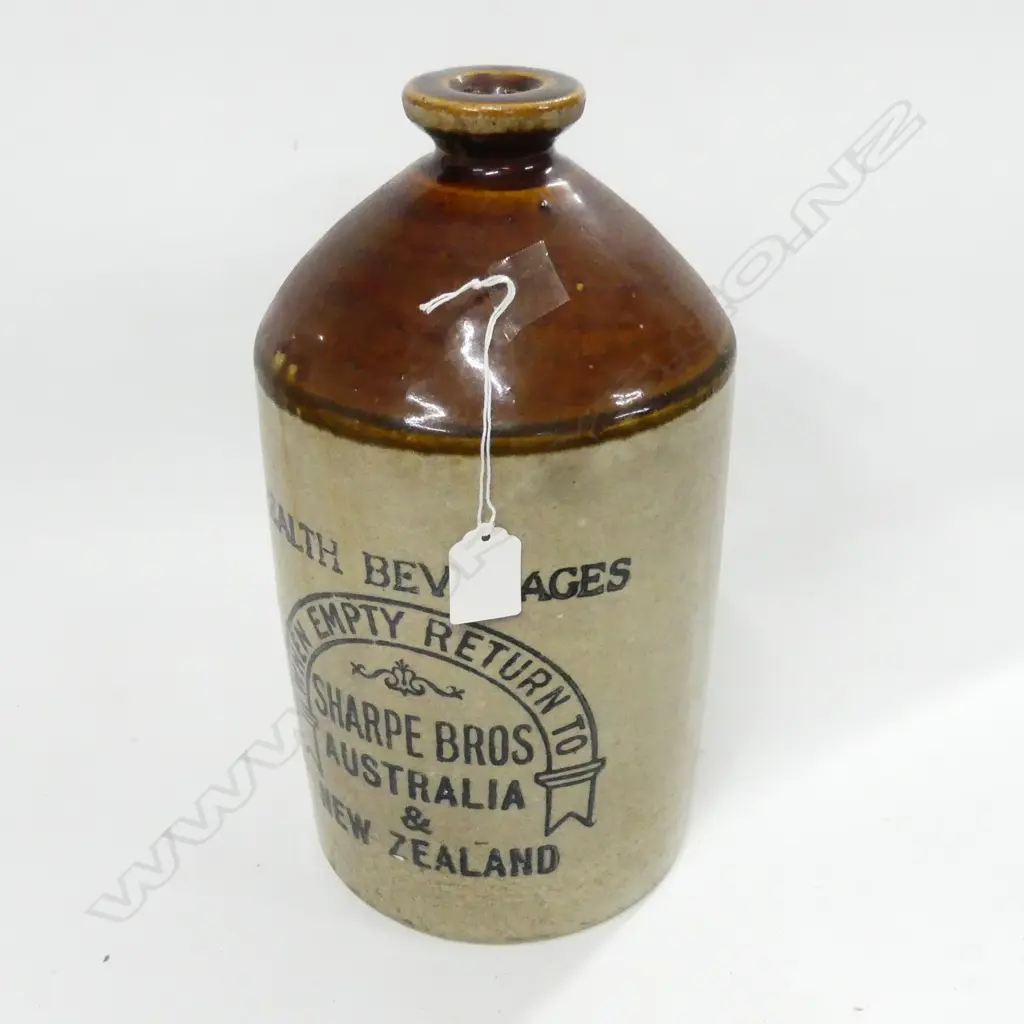 STONEWARE LARGE BOTTLE SHARPE BROS AUST & NZ LABLE H350MM Image 1++