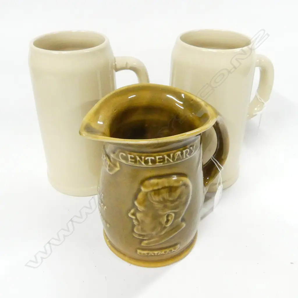MELBOURNE CENTENARY WADE JUG H160MM &2 STONEWARE STIENS H200MM Image 1++