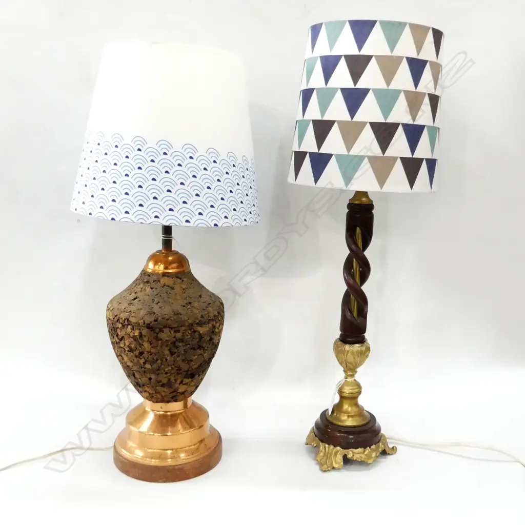 2 VINTAGE LAMPS; BARLEY TWIST H.680mm & CORK Image 1++