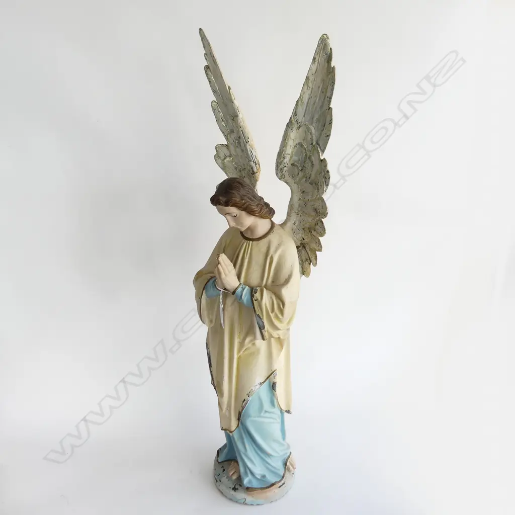 VINTAGE WOOD AND PLASTER PAINTED ANGEL H.850mm Image 1++