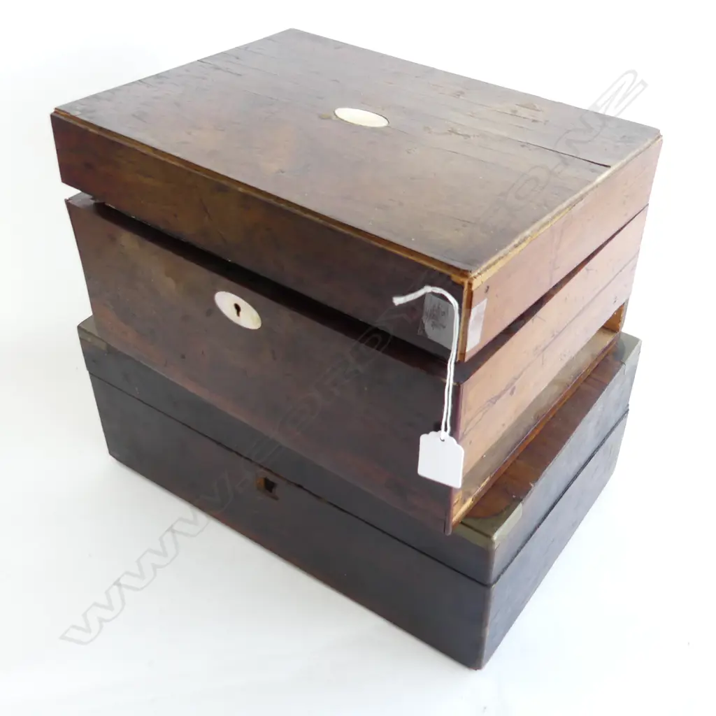 2 ANTIQUE MAHOGANY BOXES W.350mm, BOTH FAULTED Image 1++