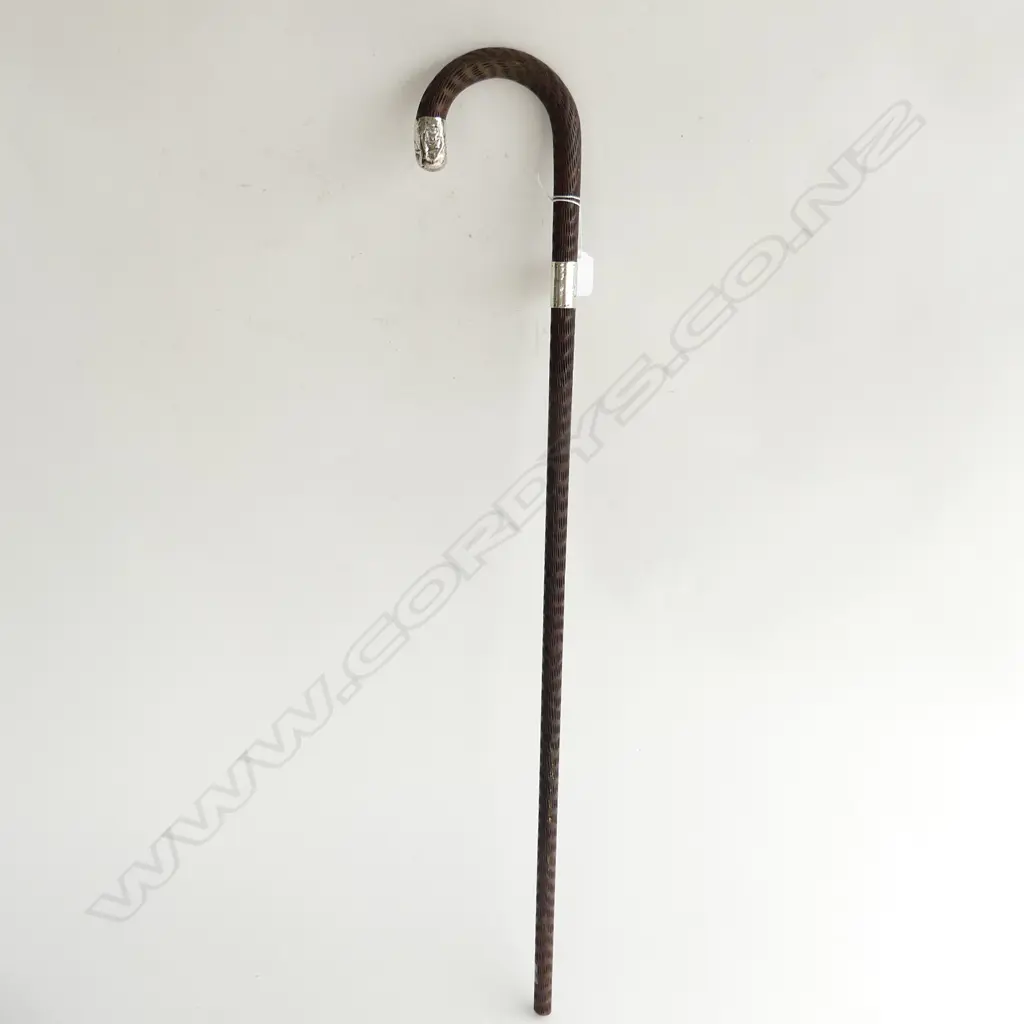 VINTAGE WALKING STICK - SILVER TIP & BAND  Image 1++