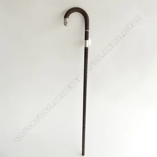 VINTAGE WALKING STICK - SILVER TIP & BAND 