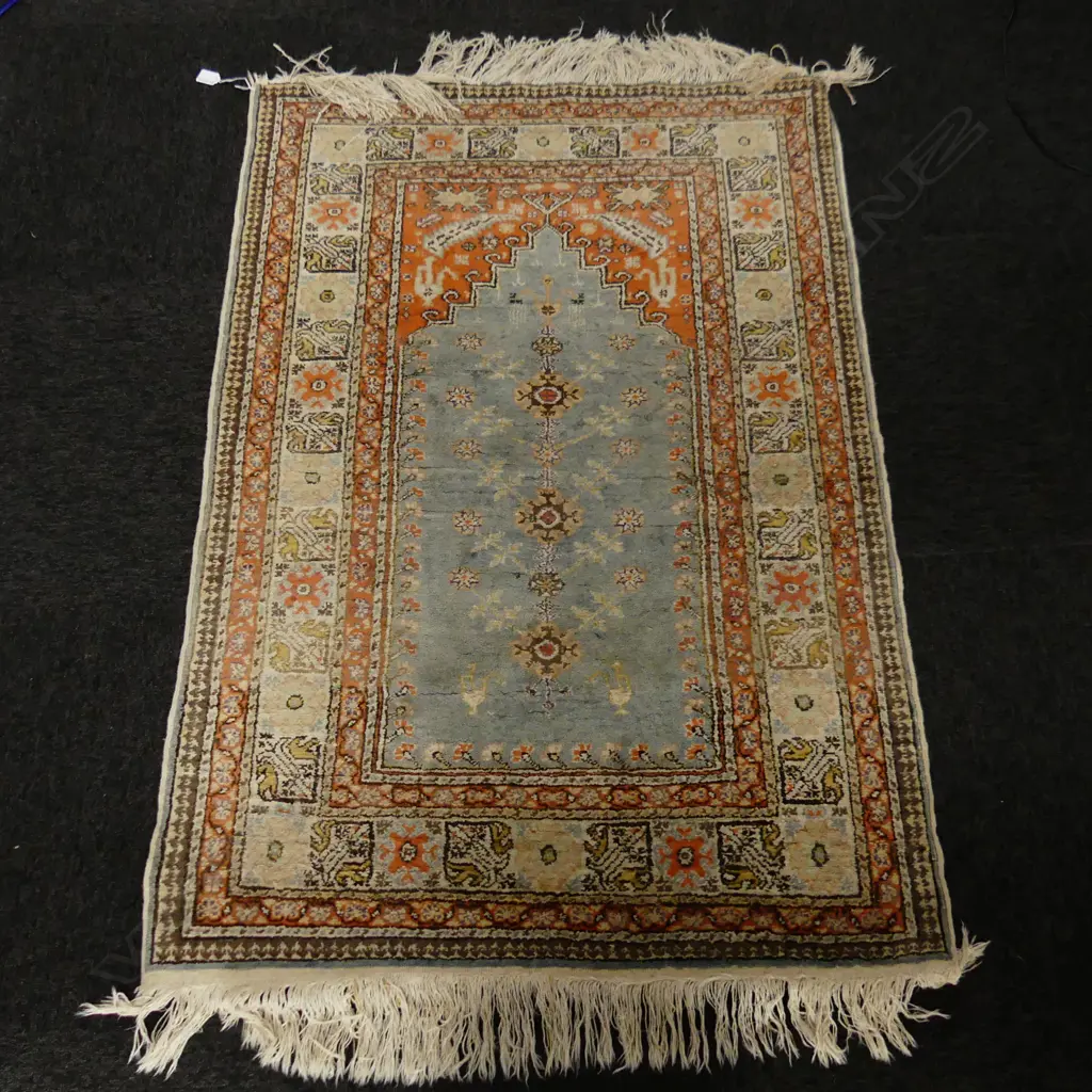 HAND KNOTTED WOOL PILE PRAYER RUG 1300x920mm Image 1++