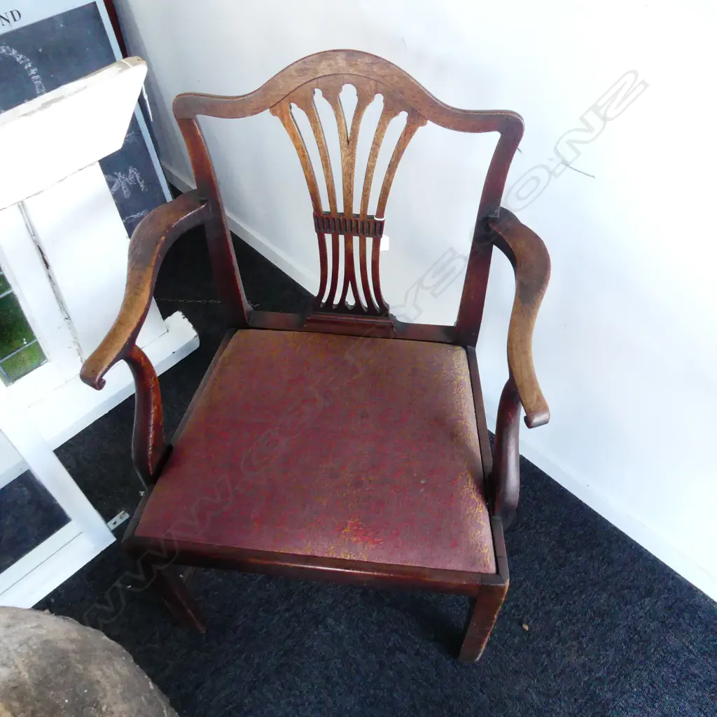 c1900 MAHOGANY CHIPPENDALE STYLE CARVER ARMCHAIR Image 1++