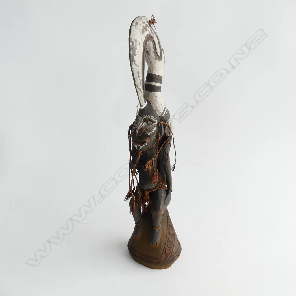 PNG CARVED WOOD ANCESTRAL FEMALE FIGURE W BIRD TO HER BACK H.375mm Image 1++