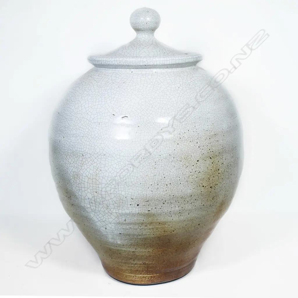 UNKNOWN POTTER ('D.W'), MASSIVE SHINO LIDDED FLOOR POT INCISED MARK TO BASE, H.660mm Image 1++