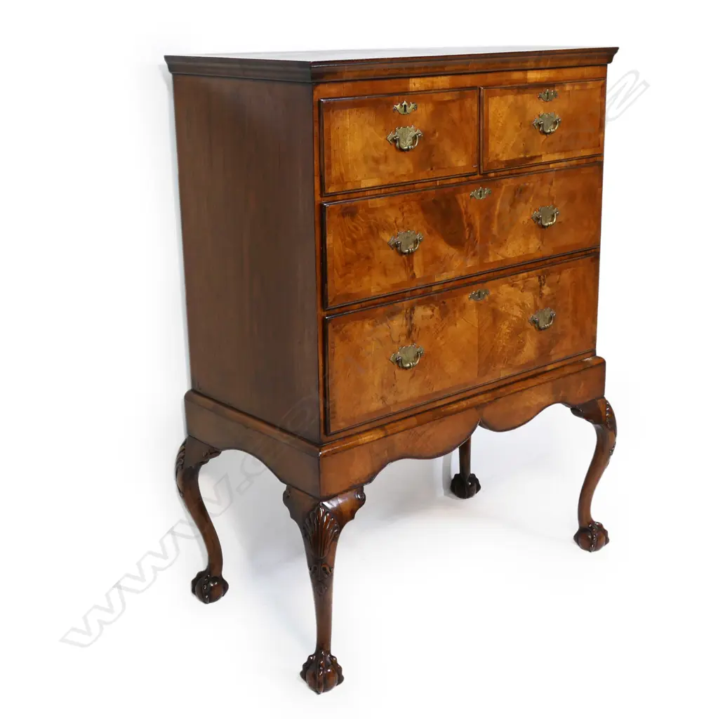 EDWARDIAN WALNUT CHEST ON STAND, (one leg separated due to old borer), 880 x 400 x 1220mm Image 1++