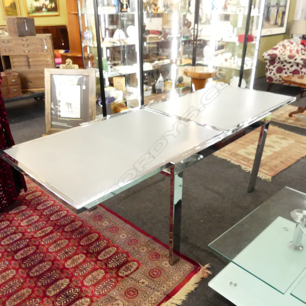 MODERN ITALIAN CHROME & GLASS EXTENDABLE DINING TABLE 1200x900mm EXTENDS TO 2400mm Image 1++