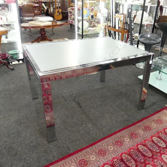 MODERN ITALIAN CHROME & GLASS EXTENDABLE DINING TABLE 1200x900mm EXTENDS TO 2400mm