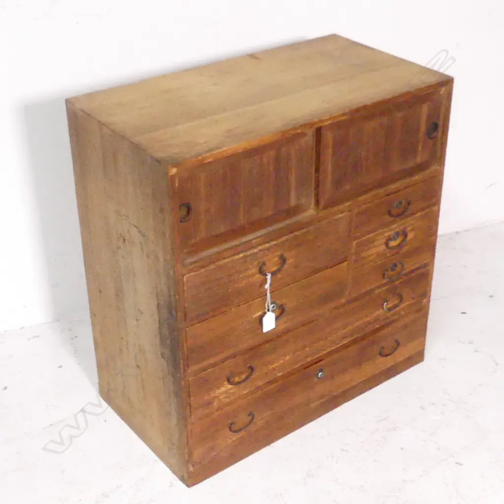 SM OLD JAPANESE COLLECTOR'S BEDSIDE CABINET, 2 DOORS & 7 DRAWERS, H.640mm Image 1++