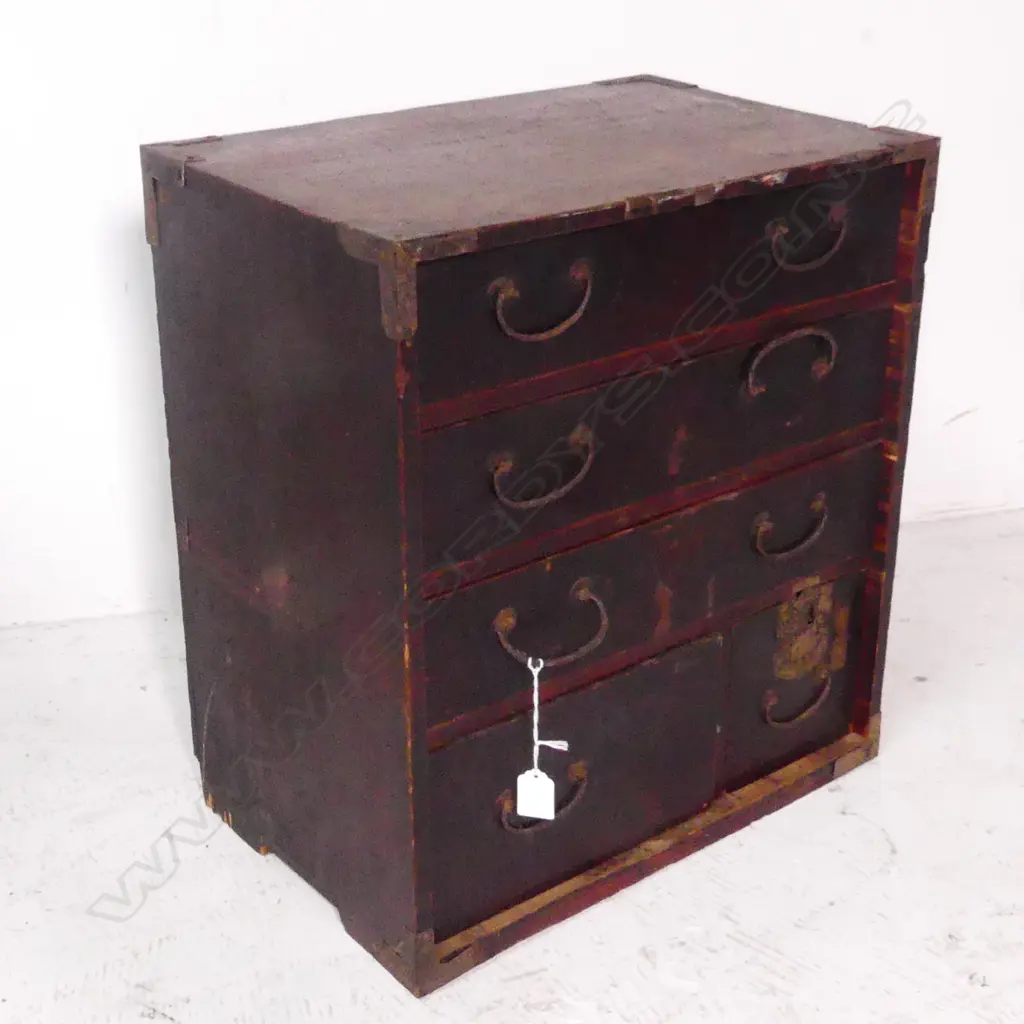 SMALL OLD JAPANESE COLLECTOR'S BEDSIDE CABINET, 5 DRAWERS, H.480mm Image 1++