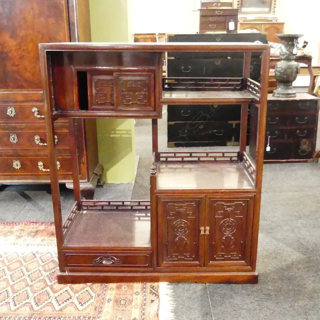 JAPANESE VINTAGE ROSEWOOD DISPLAY UNIT  4drs 1 drw 800 x 350 x 945mm Image 1++