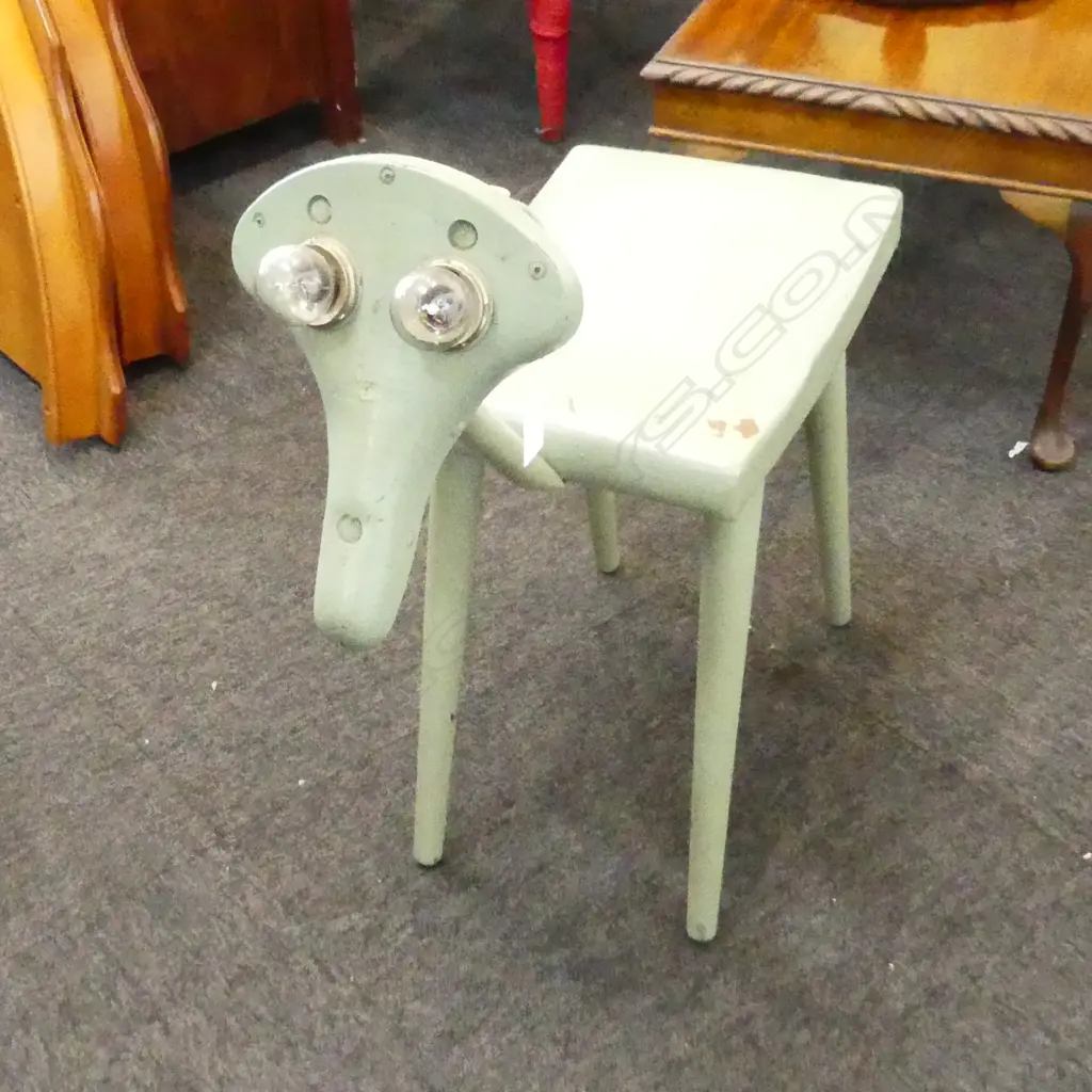 ANDREW HALL SCULPTURE 'BRUCE' (GREEN PAINTED STOOL) H.700mm Image 1++