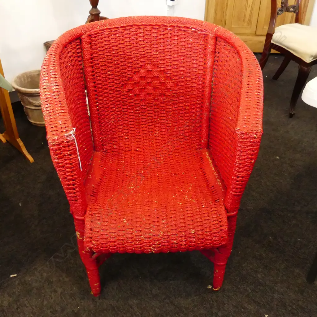 RED PAINTED WOVEN SEA GRASS ARMCHAIR  Image 1++