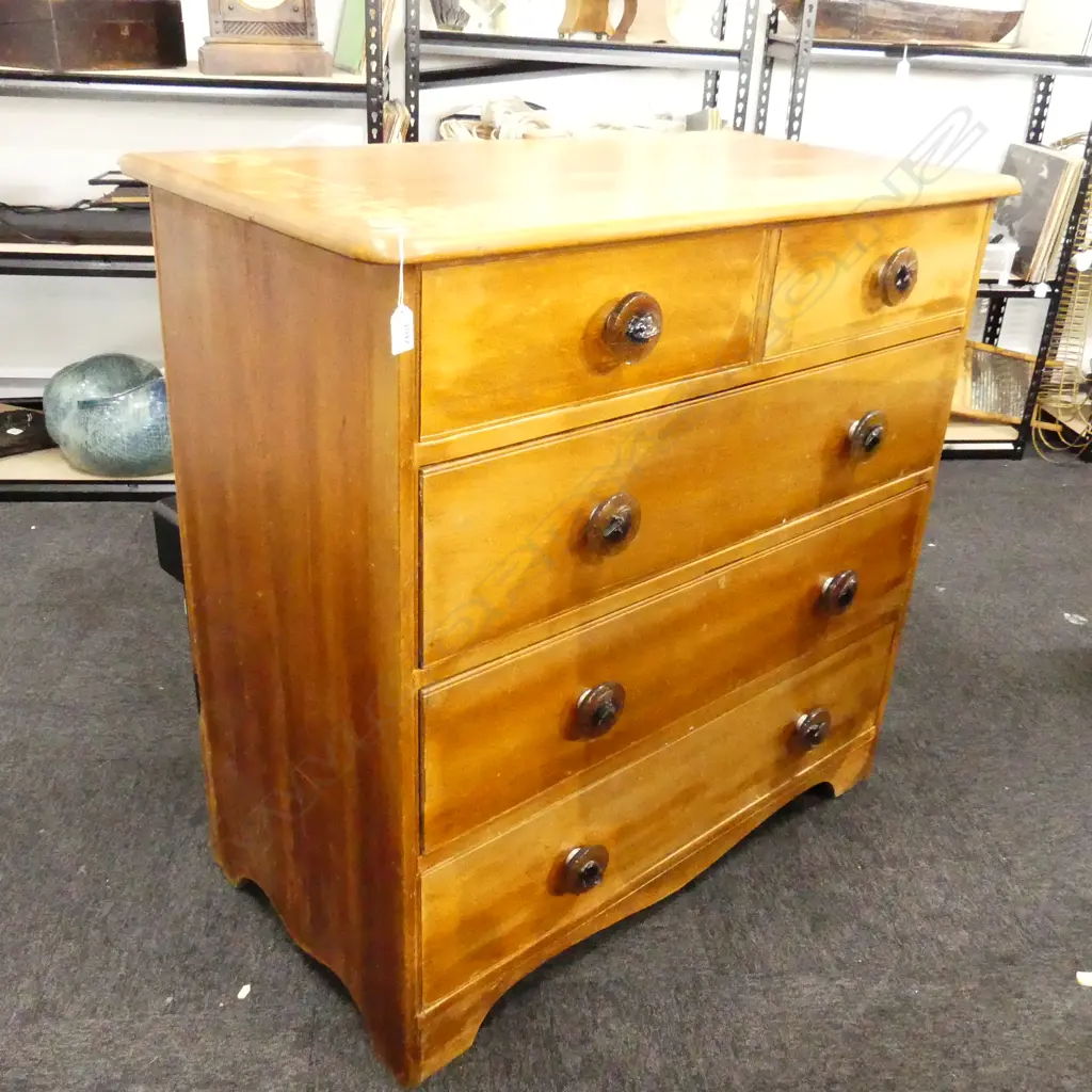ANTIQUE CHEST OF DRAWERS w. MODERN GLASS HANDLES 990x505x955mm Image 1++