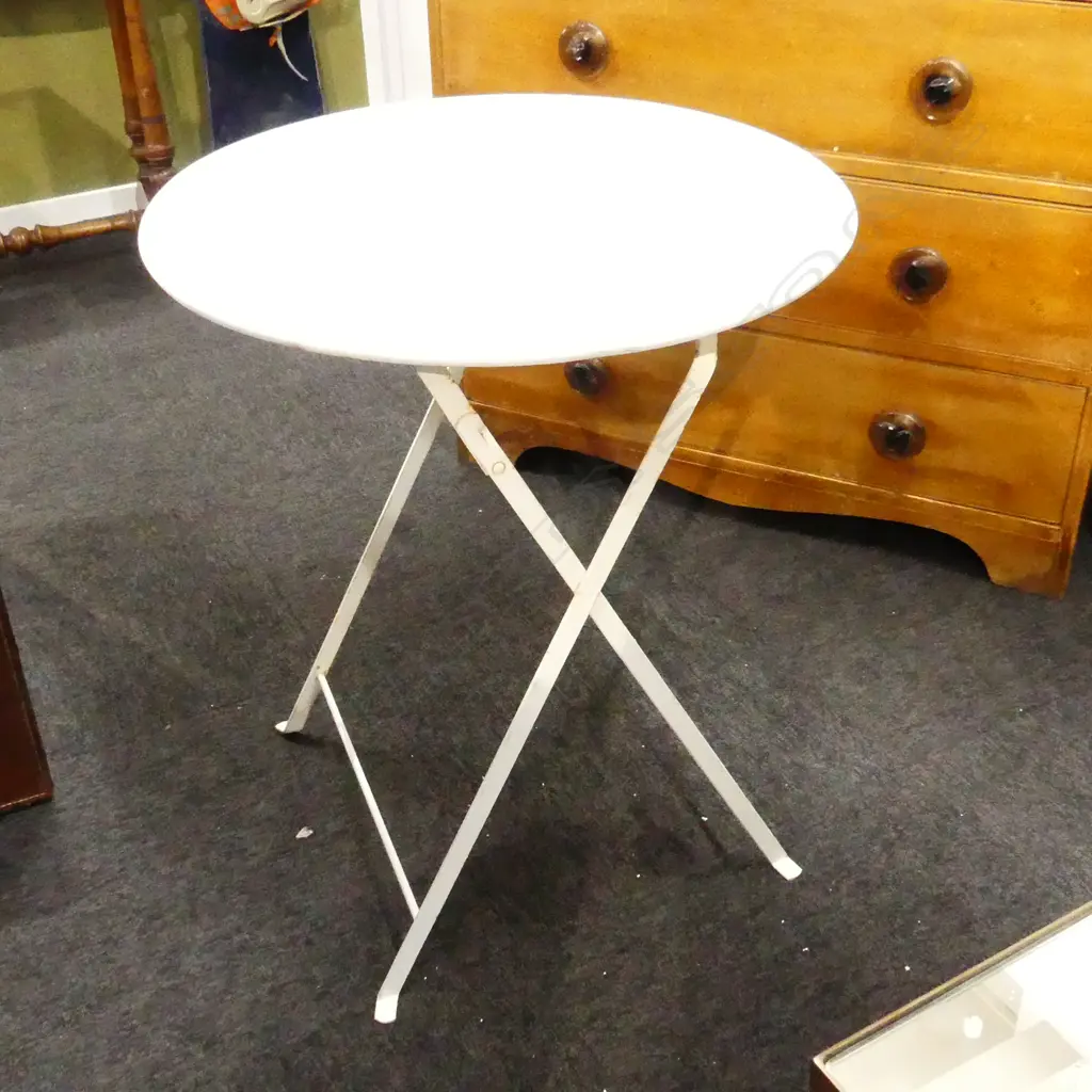 METAL FOLDING OUTDOOR TABLE; WHITE FINISH H.700mm / 600mm dia Image 1++
